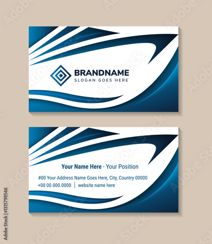 Abstract elegant business card design with tribal shapes of ship. blue gradient color element. double sided identity card with horizontal layout on white backgound.