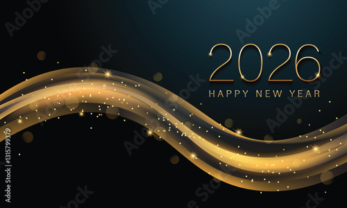 2026 New Year Abstract shiny color gold wave design element