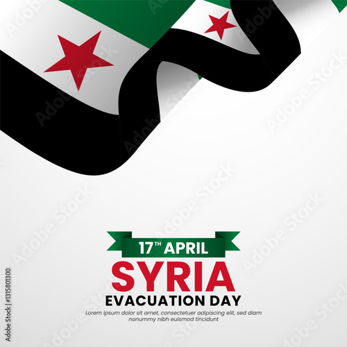 Syria flag ribbon square banner on white background template for national evacuation day