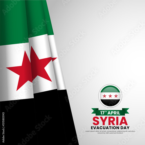 Syria flag ribbon square banner on white background template for national evacuation day