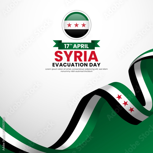 Syrian New Flag ribbon square banner background for Syria Evacuation day