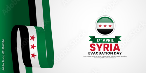 Syrian flag wavy banner on white background for Syria Evacuation day with blank space area for text