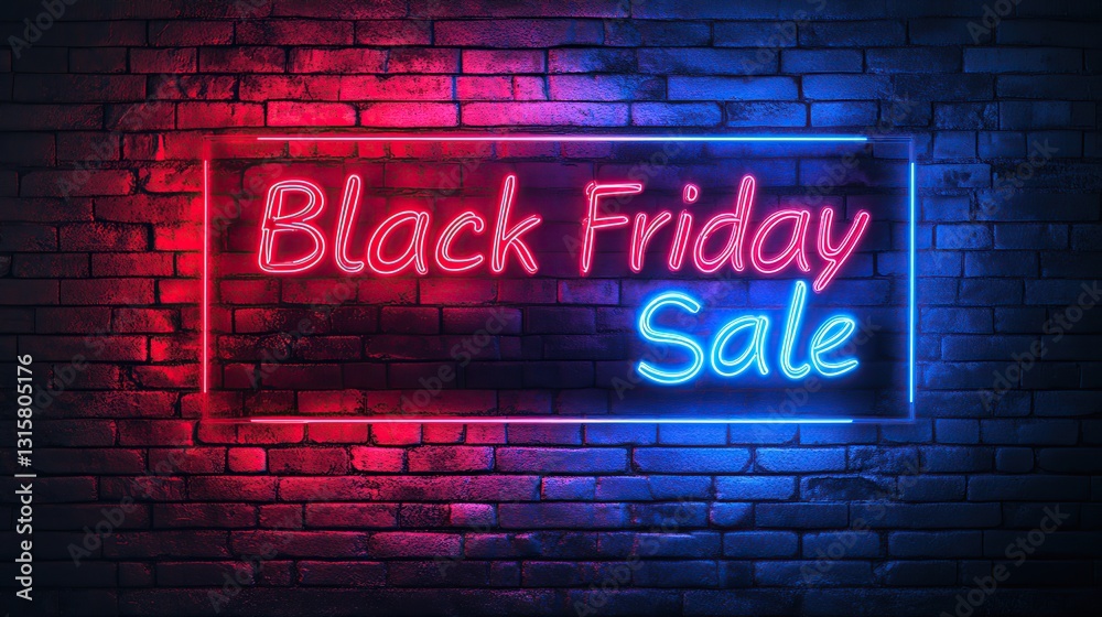 Fototapeta premium Black Friday Sale sign in neon lights on a brick wall.