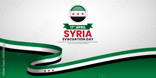 Syrian flag wavy banner on white background for Syria Evacuation day with blank space area for text