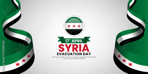 Syria flag ribbon greeting card background for National evacuation day or independence day