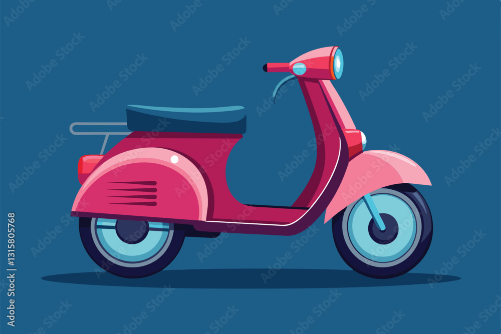 A colorful and quirky scooter with a unique design stands out against a blue backdrop, Scooter Customizable Disproportionate Illustration A colorful and quirky scooter with a unique design stands out against a blue backdrop, Scooter Customizable Disproportionate Illustration