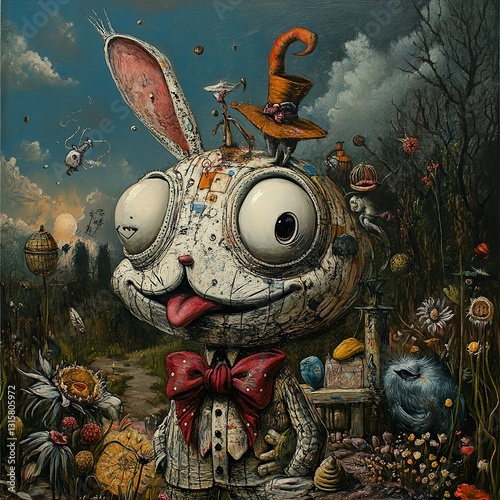 Whimsical Rabbit in a Surreal Garden photo