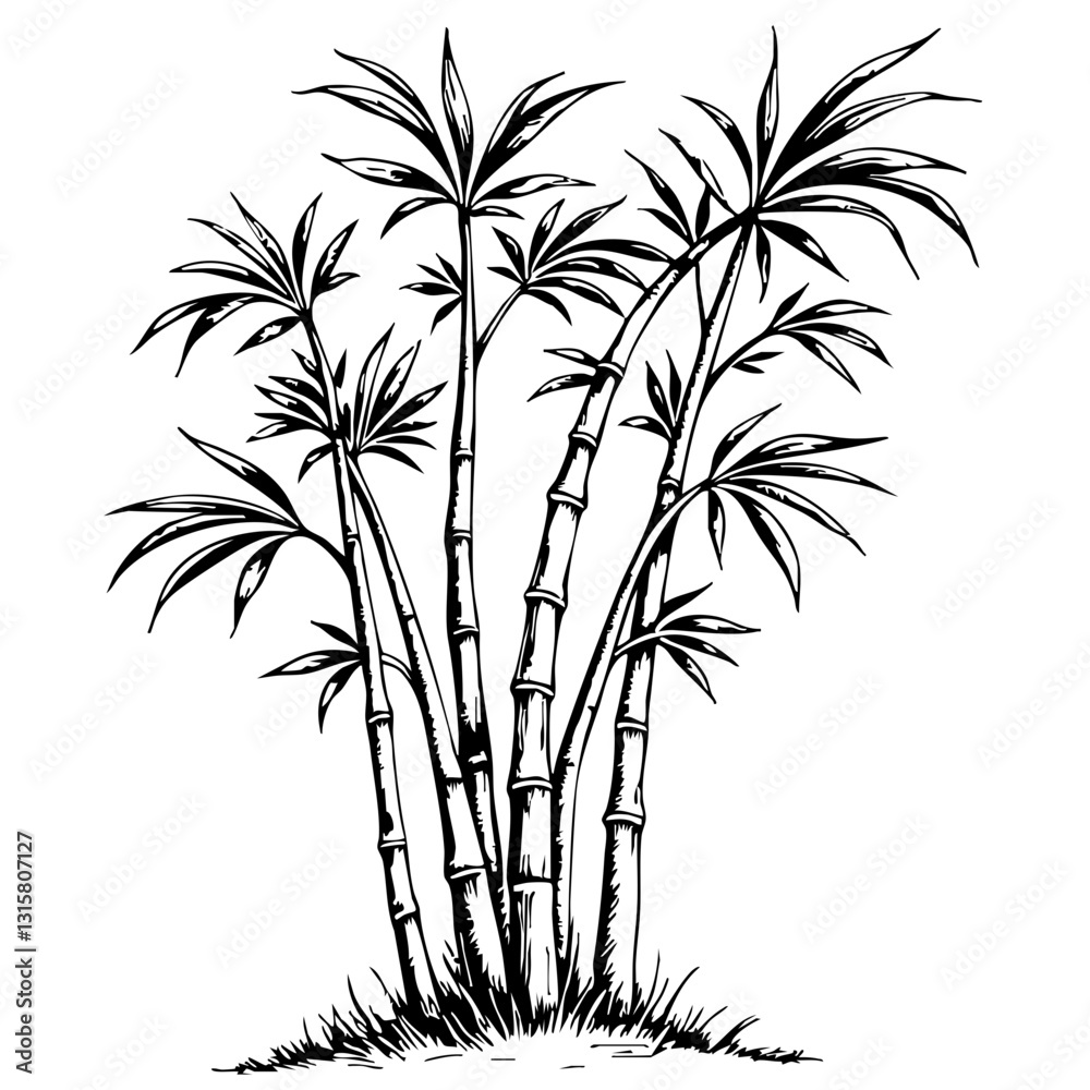 Obraz premium Vintage bamboo sketch illustration with detailed foliage 