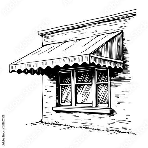 Vintage Sketch of Awning on a Building Exterior  