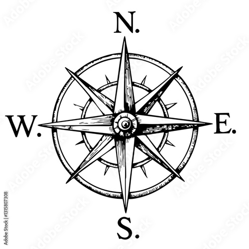 Vintage compass sketch representing navigation and direction  