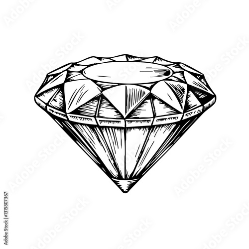 Vintage Sketch of a Diamond in Black and White Style  