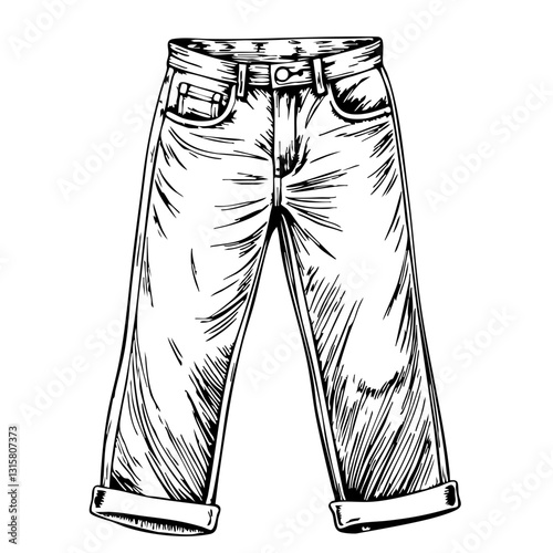 Vintage Denim Sketch of Rolled-Up Jeans  