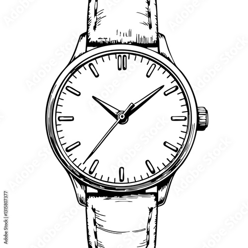 Vintage sketch of a wristwatch with leather strap  