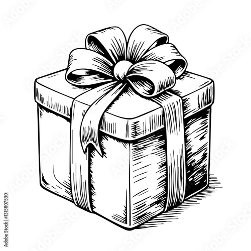 Vintage sketch of a gift box with ribbon  