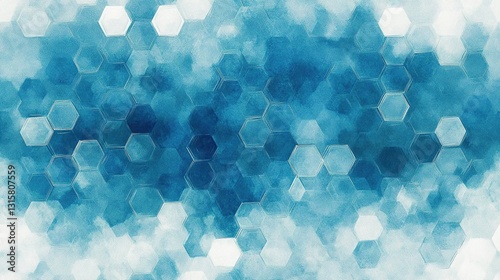 Blue Hexagon Abstract: Blurred honeycomb pattern with smoke effect for digital art on light background.