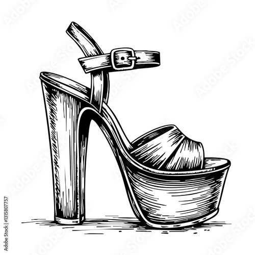 Vintage Sketch of a High Heel Platform Shoe  