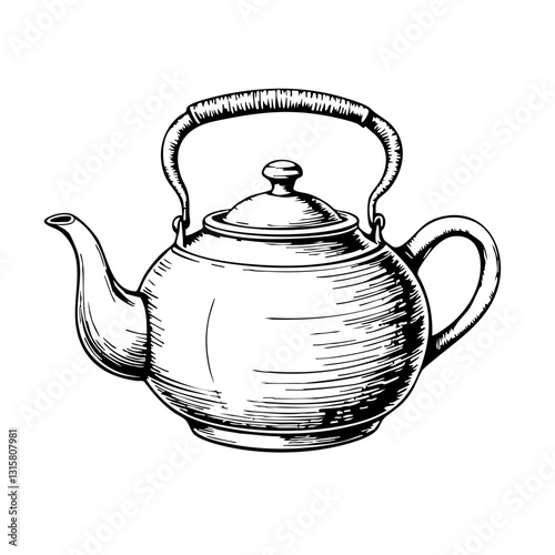 Vintage Teapot Illustration in Black and White for Home Decor  