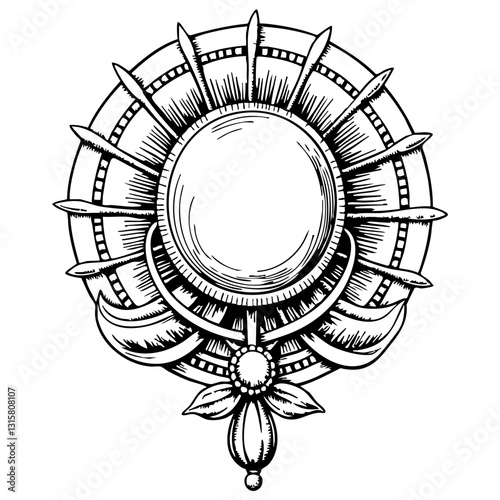 Vintage Brooch Sketch Design with Floral Elements  