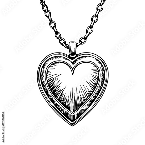vintage heart locket sketch in black and white  