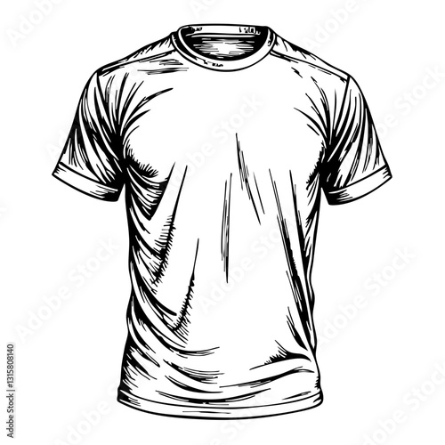 Vintage sketch of a plain t-shirt on a white background  