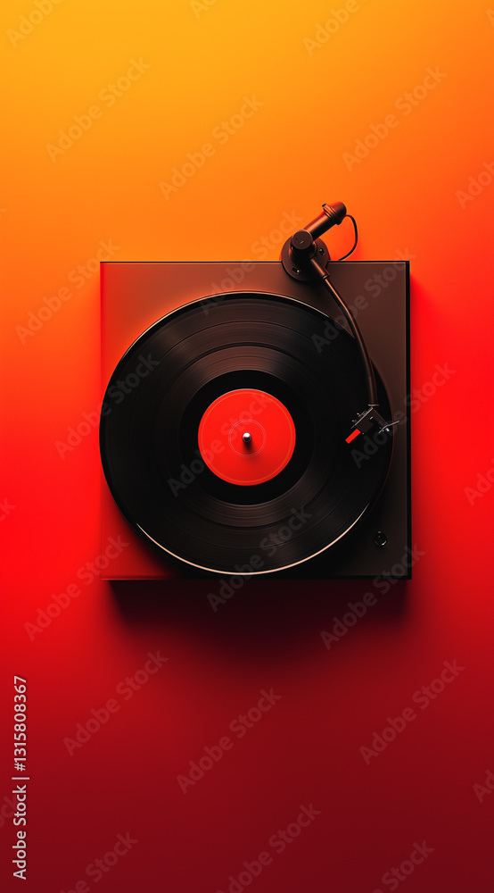 Obraz premium Retro Vinyl Turntable on a Warm Gradient Background with Vibrant Aesthetic