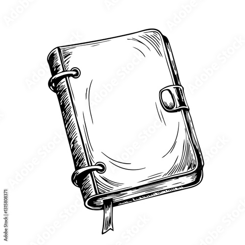 vintage sketch of a closed binder notebook with a strap  