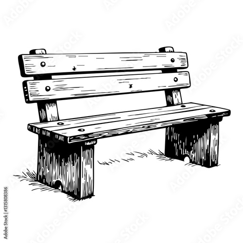 vintage wooden bench sketch on white background  