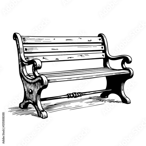 Vintage sketch of a wooden bench with ornate design  