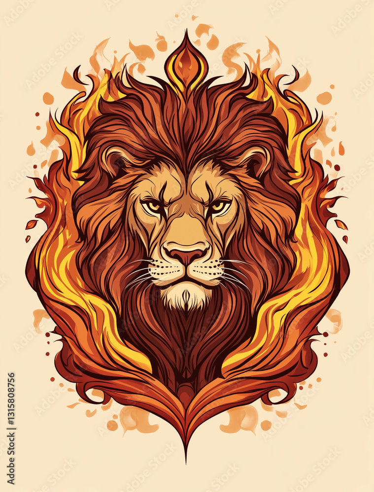 Obraz premium Fierce Lion with Fiery Mane in a Bold and Artistic Digital Illustration 