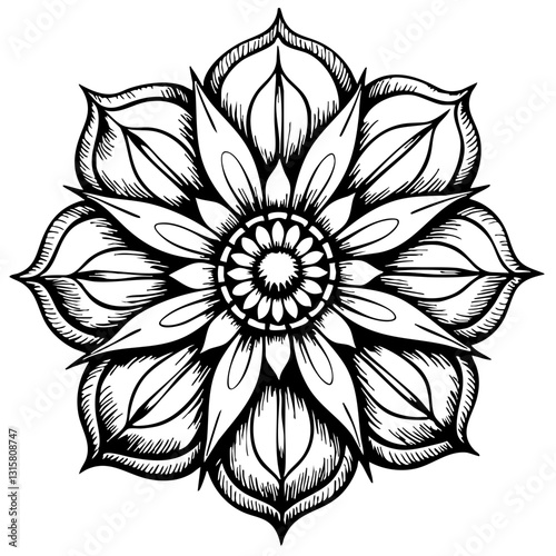 Vintage Mandala Sketch in Black and White Design  