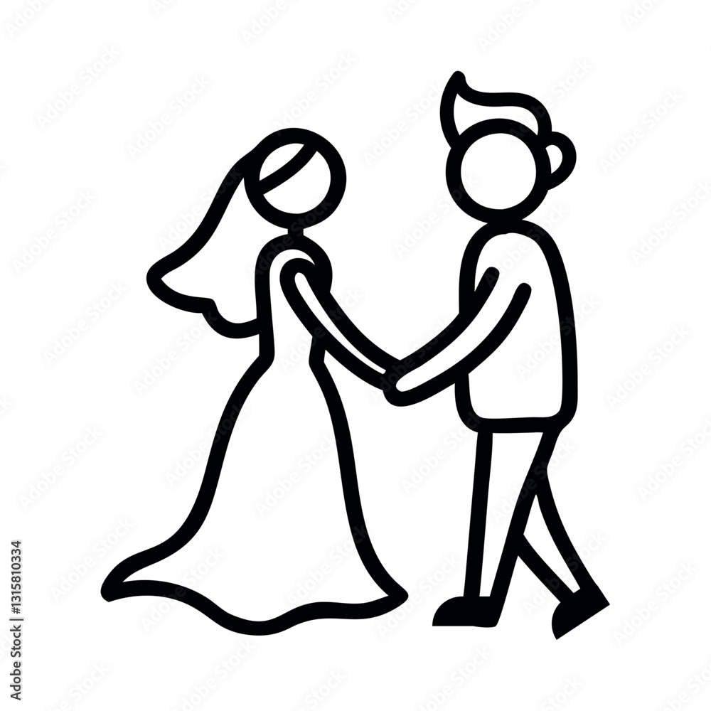 Wedding Sketch Bride and Groom Dancing Love Icon Wedding Sketch Bride and Groom Dancing Love Icon