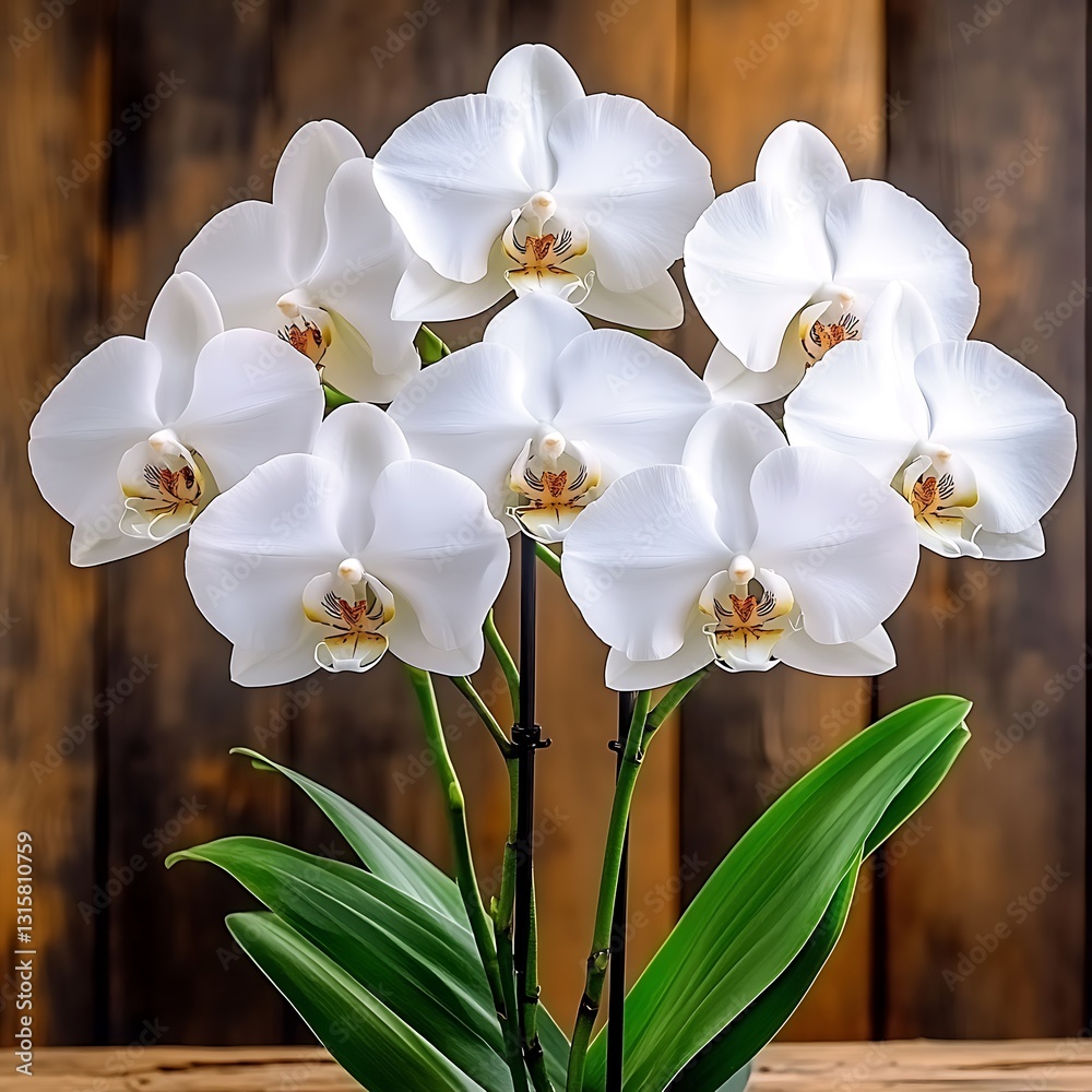 Obraz premium White orchids bloom wood background