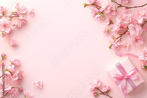 Wallpaper Mural Pink flowers frame gift, pastel background Torontodigital.ca