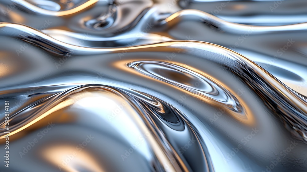 Liquid Silver: A close-up view of rippling liquid metal, creating an abstract and dynamic effect. The smooth, reflective surface captures light, giving a sense of fluidity, movement. Liquid Silver: A close-up view of rippling liquid metal, creating an abstract and dynamic effect. The smooth, reflective surface captures light, giving a sense of fluidity, movement.