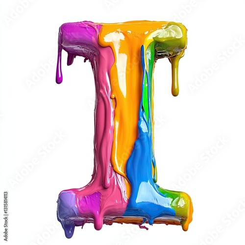 Stylized letters  made of dripping multicolored paint. Vibrant, glossy, and textured 3D typography on a white background.
