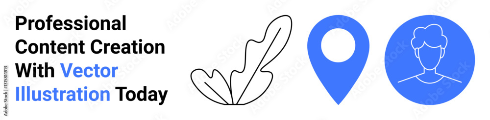 Profile avatar design, map location pin, and minimalistic leaf outline. Ideal for branding, marketing, personal profiles, location services, navigational tools, social media flat landing page banner Profile avatar design, map location pin, and minimalistic leaf outline. Ideal for branding, marketing, personal profiles, location services, navigational tools, social media flat landing page banner