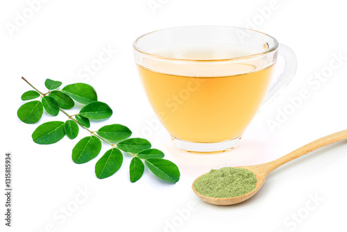 Moringa Tea with herbal powder isolated