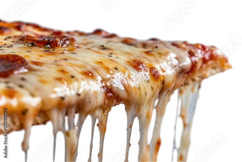 Pizza Slice with Cheese Pull Isolated on Transparent Background photo