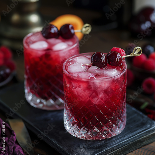 Wallpaper Mural Elegant Cherry and Raspberry Cocktails in Cut Crystal Glassware Torontodigital.ca
