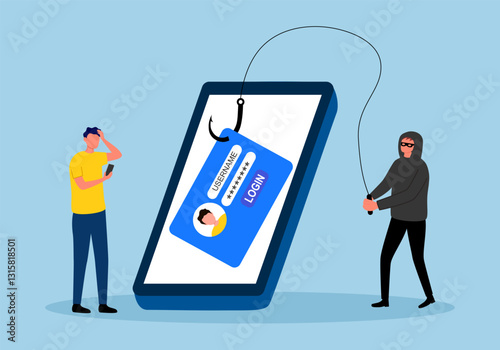 Online phishing on mobile concept, Cyber crime of password theft illustration. Cyber crime.