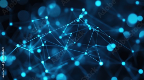 Abstract Blue Network Nodes Lines Connections Digital Technology Background