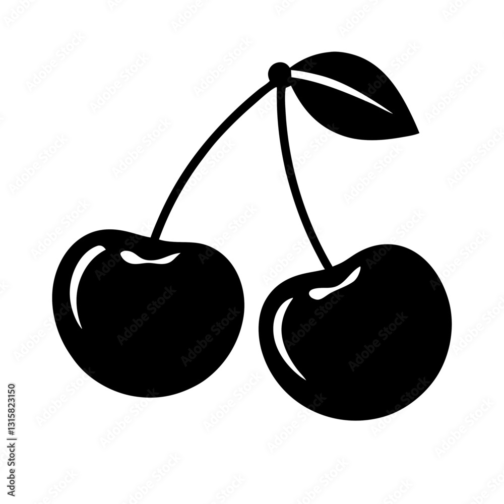 cherry fruits vector silhouette isolated white background, ai generated image