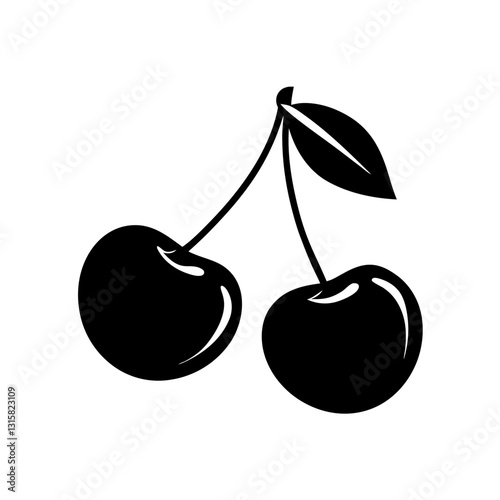 cherry fruits vector silhouette isolated white background, ai generated image