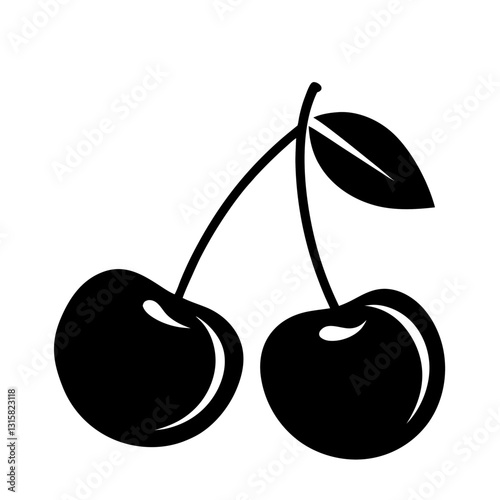 cherry fruits vector silhouette isolated white background, ai generated image