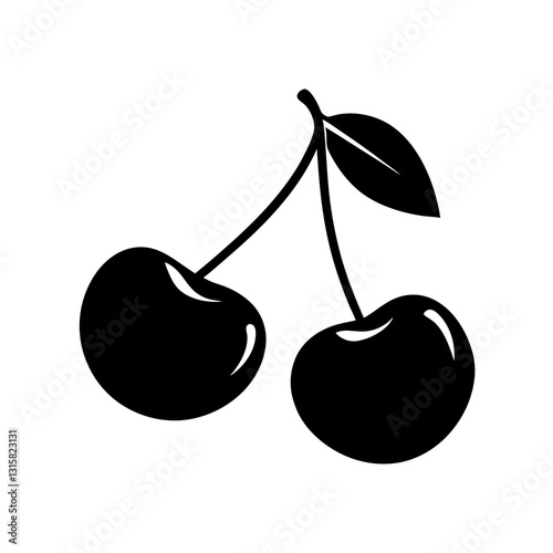 cherry fruits vector silhouette isolated white background, ai generated image