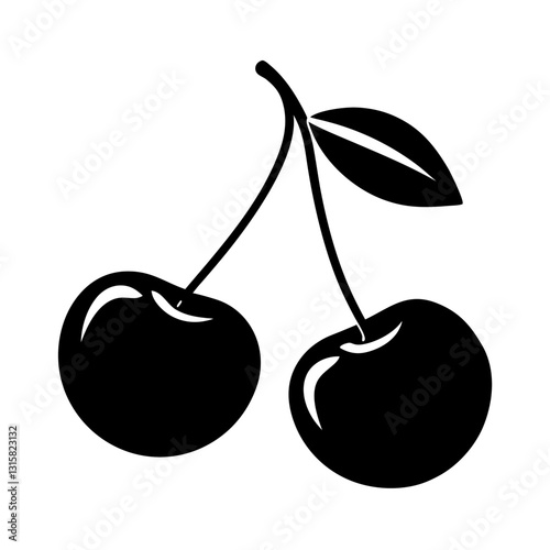 cherry fruits vector silhouette isolated white background, ai generated image
