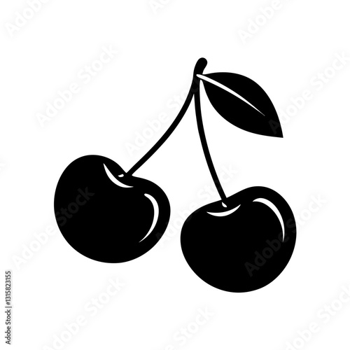 cherry fruits vector silhouette isolated white background, ai generated image