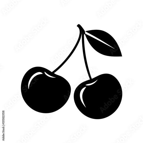 cherry fruits vector silhouette isolated white background, ai generated image