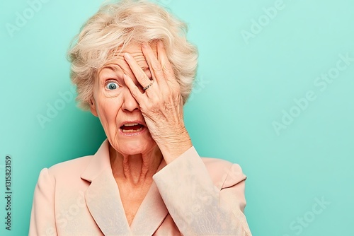 Surprised Senior Woman Covering Eye
