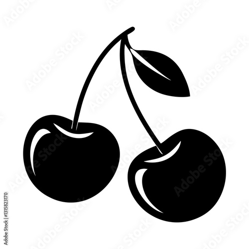 cherry fruits vector silhouette isolated white background, ai generated image